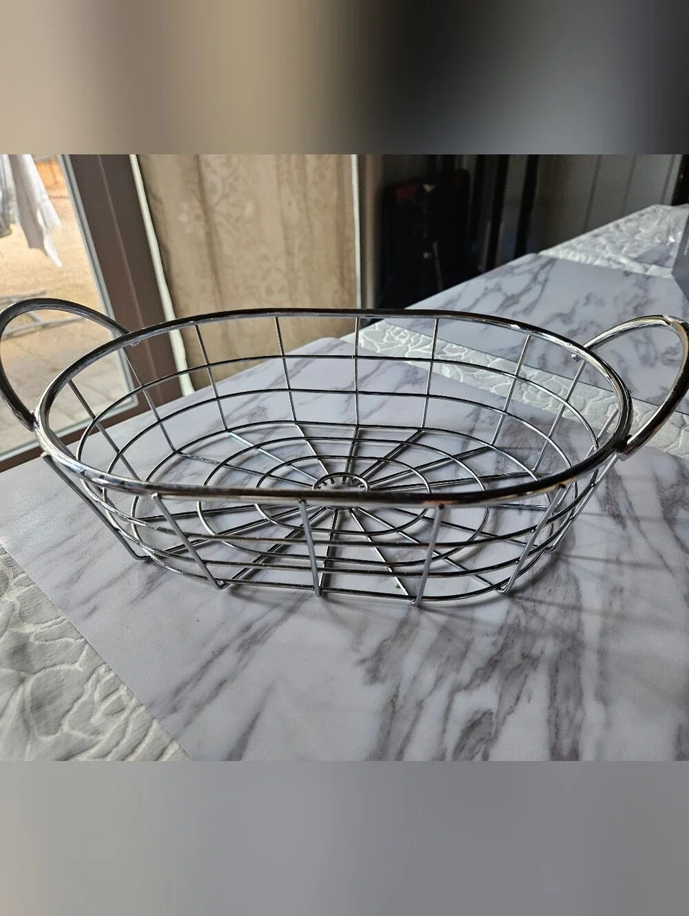Chrome Wire Serving Basket with Handles - Silver
